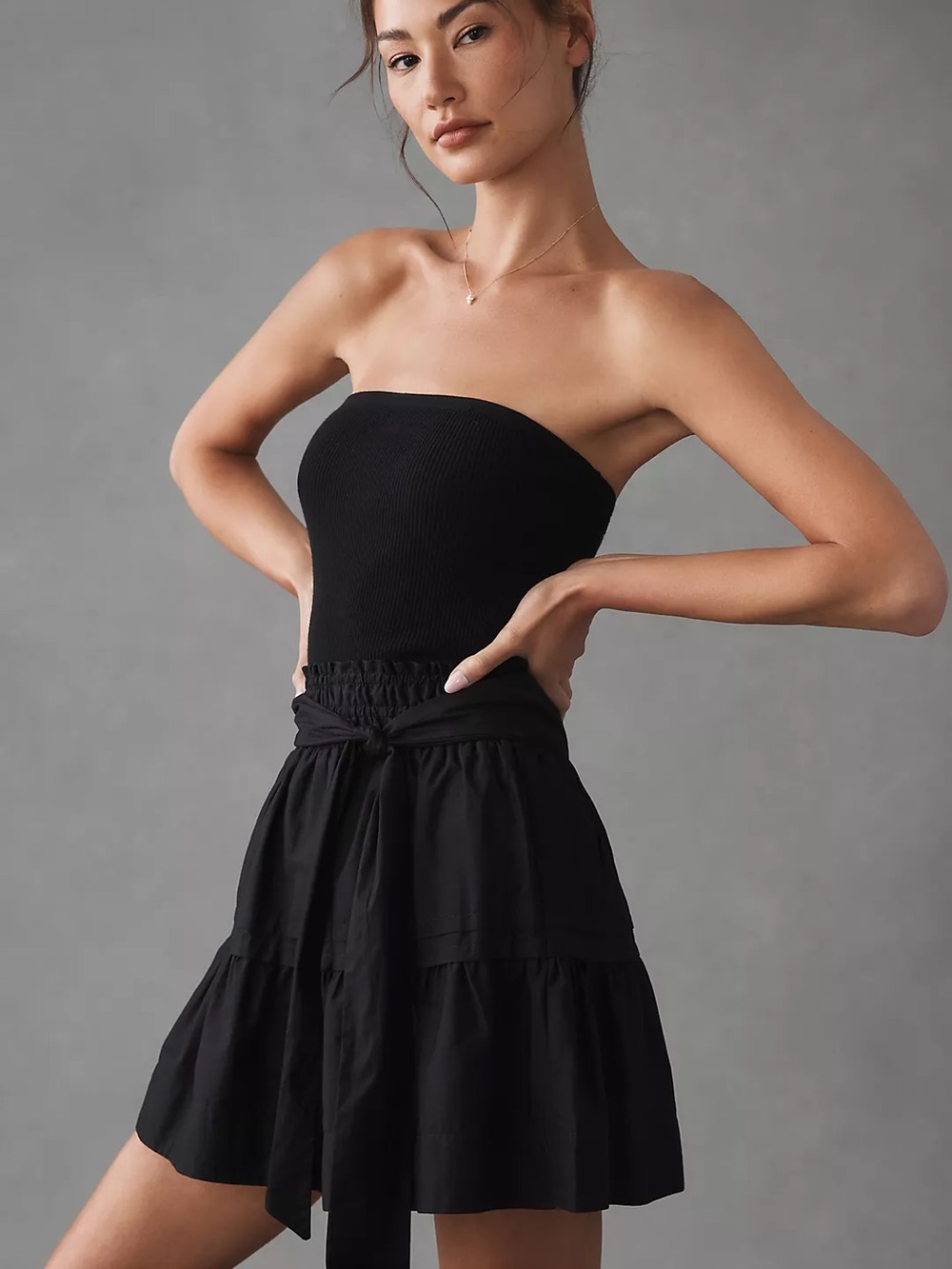 Anthropologie Maeve Somerset Black Tiered Tie-Waist Skirt - Women